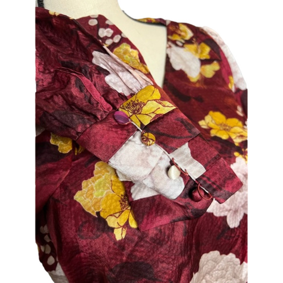 Alice + Olivia Maroon Floral Blouse with Neck Tie - Picture 8 of 13
